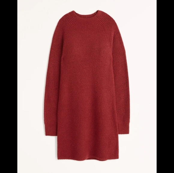 Abercrombie & Fitch Long-Sleeve Mockneck Mini Sweater Dress, Red size M - Picture 1 of 3
